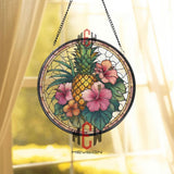 Orange Tree Stained Glass Suncatcher, Round Window Panel with Branches and Leaves, Colorful Fruit Inspired Kitchen Garden Home Decor Gift