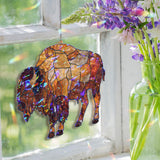 Buffalo Acrylic Suncatcher, Stained Glass Style Bison Window Hanging, Rustic Cabin Decor, Western Wildlife Wall Art Gift for Nature Lovers