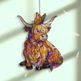 Highland Cow Acrylic Suncatcher with Butterfly, Stained Glass Style Cute Calf Window Hanging, Rustic Farmhouse Animal Decor Gift
