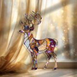 Standing Deer Acrylic Suncatcher, Stained Glass Style Buck with Antlers Window Hanging, Rustic Cabin Wildlife Wall Art Gift for Hunters