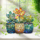 Succulent Acrylic Suncatcher, Stained Glass Style Colorful Potted Plants Window Hanging, Garden Lover Botanical Wall Art Gift Decor