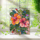 Hibiscus Acrylic Suncatcher, Stained Glass Style Tropical Flower Window Hanging, Colorful Botanical Wall Art Summer Garden Lover Gift
