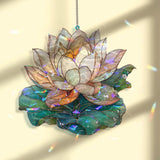 Lotus Flower Acrylic Suncatcher, Stained Glass Style Water Lily Window Hanging, Tranquil Zen Botanical Nature Home Decor Gift