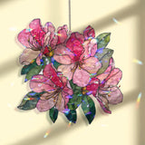 Pink Azalea Acrylic Suncatcher, Stained Glass Style Floral Window Hanging Panel, Garden Nature Inspired Home Decor Gift for Flower Lovers