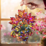 Autumn Leaves Acrylic Suncatcher, Stained Glass Style Potted Plant Window Hanging, Fall Nature Inspired Seasonal Home Decor Gift