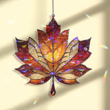 Maple Leaf Acrylic Suncatcher, Stained Glass Style Autumn Window Hanging Panel, Fall Seasonal Nature Inspired Home Decor Gift