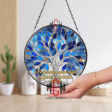 Blue Tree of Life Stained Glass, Round Window Hanging, Spiritual Nature Inspired Glass Art for Home Decor, Ruby Wedding Anniversary