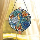 Multicolor Ribbon Stained Glass Suncatcher, Round Floral Butterfly Awareness Window Panel, Support Memorial Sun Catcher Gift