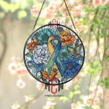 Multicolor Ribbon Stained Glass Suncatcher, Round Floral Butterfly Awareness Window Panel, Support Memorial Sun Catcher Gift