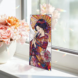 Geisha Acrylic Suncatcher, Stained Glass Style Japanese Woman with Parasol and Kimono, Elegant Floral Window Panel Asian Art Home Decor