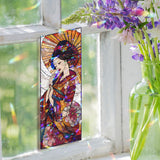 Geisha Acrylic Suncatcher, Stained Glass Style Japanese Woman with Parasol and Kimono, Elegant Floral Window Panel Asian Art Home Decor