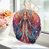 Angel Acrylic Suncatcher, Stained Glass Style Radiant Guardian Angel with Flowing Gown and Wings, Spiritual Window Panel Home Decor Gift