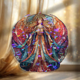 Angel Acrylic Suncatcher, Stained Glass Style Radiant Guardian Angel with Flowing Gown and Wings, Spiritual Window Panel Home Decor Gift