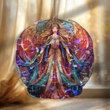 Angel Acrylic Suncatcher, Stained Glass Style Radiant Guardian Angel with Flowing Gown and Wings, Spiritual Window Panel Home Decor Gift