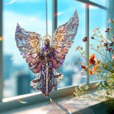 Archangel Warrior Acrylic Suncatcher, Stained Glass Style Angel with Sword and Scales, Spiritual Guardian Window Hanging Religious Decor