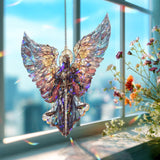 Archangel Warrior Acrylic Suncatcher, Stained Glass Style Angel with Sword and Scales, Spiritual Guardian Window Hanging Religious Decor