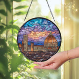 Florence Duomo Stained Glass Suncatcher, Round Italy Cathedral Window Panel, Travel Architecture Cityscape Glass Art Home Decor Gift