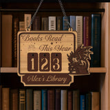 Books Read This Year Tracker - Wooden Dragon and Castle Library Sign, Personalized Book Counter, Fantasy Book Lover Gift Decor