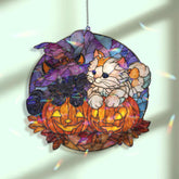 Halloween Cats Acrylic Suncatcher, Pumpkin and Witch Hat Window Hanging, Cute Fall Kitty Jack O Lantern Holiday Home Decor Gift