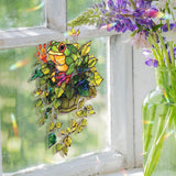 Frog Acrylic Suncatcher, Hanging Plant Window Decor with Green Leaves and Cute Tree Frog Design, Nature Animal Home Accent Gift