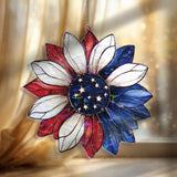 Patriotic Acrylic Suncatcher, Red White Blue Flower Window Hanging with Stars, American Flag Sunflower 4th of July Home Decor Gift