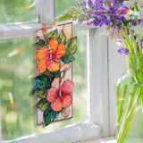 Hibiscus Acrylic Suncatcher, Tropical Flower Window Hanging with Red and Pink Blooms, Bright Boho Nature Garden Home Decor Gift