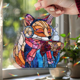 Cozy Fox Acrylic Suncatcher, Stained Glass Style Woodland Animal with Scarf and Hot Cocoa, Winter Window Hanging Home Decor Gift
