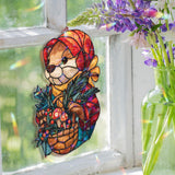 Otter Acrylic Suncatcher, Stained Glass Style Woodland Animal in Red Hood with Basket of Mushrooms and Berries, Fairy Tale Window Decor