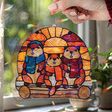 Cute Chipmunk Family Acrylic Suncatcher, Stained Glass Style Winter Window Hanging with Scarves, Sunset Animal Panel Home Decor Gift