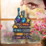 Alchemy Books and Potion Bottles Acrylic Suncatcher, Stained Glass Style Fantasy Window Hanging, Magical Witchy Home Décor Gift