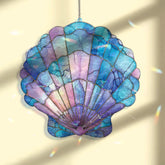 Seashell Acrylic Suncatcher, Stained Glass Style Ocean Shell Window Hanging, Coastal Beach House Nautical Home Décor Gift