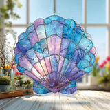 Seashell Acrylic Suncatcher, Stained Glass Style Ocean Shell Window Hanging, Coastal Beach House Nautical Home Décor Gift