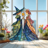 Witch and Princess Acrylic Suncatcher, Fantasy Stained Glass Style Round Window Panel, Magical Fairy Tale Hanging Home Decor Gift