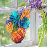 Monstera Acrylic Suncatcher, Colorful Tropical Leaves in Orange Vase Window Hanging, Stained Glass Style Boho Jungle Home Decor Gift