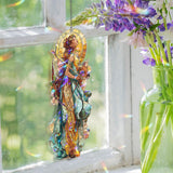 Goddess Acrylic Suncatcher, Elegant Woman with Bow and Deer Window Hanging, Mythical Stained Glass Style Art Nouveau Home Decor Gift