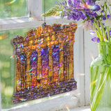 Parthenon Acrylic Suncatcher, Ancient Greek Temple Window Hanging with Sunset Glow, Travel Inspired Stained Glass Style Home Decor Gift
