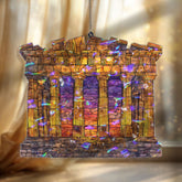 Parthenon Acrylic Suncatcher, Ancient Greek Temple Window Hanging with Sunset Glow, Travel Inspired Stained Glass Style Home Decor Gift