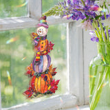 Pumpkin Snowman Acrylic Suncatcher, Stained Glass Style Autumn Pumpkins with Snowman Window Hanging