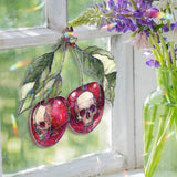 Cherry Skull Acrylic Suncatcher, Stained Glass Style Red Cherries with Gothic Skulls Window Hanging, Dark Alternative Home Décor Gift