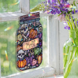 Halloween Jar Acrylic Suncatcher, Stained Glass Style Spooky Pumpkins and Skulls with 'Do Not Open'� Sign, Creepy Window Hanging Decorr Gift