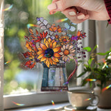 Sunflower Acrylic Suncatcher, Stained Glass Style Fall Floral Bouquet in Jug Window Hanging, Rustic Country Home Décor Gift for Autumn