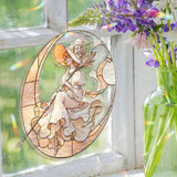 Moon Witch Acrylic Suncatcher, Stained Glass Style Elegant Lady on Crescent Moon Window Hanging, Fantasy Celestial Home Décor Gift