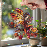 Fairy Acrylic Suncatcher, Stained Glass Style Autumn Fairy with Squirrel Window Hanging, Fantasy Nature Home Décor Gift for Fall Lovers