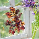 Fairy Acrylic Suncatcher, Stained Glass Style Autumn Fairy with Squirrel Window Hanging, Fantasy Nature Home Décor Gift for Fall Lovers