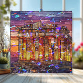 Parthenon Acrylic Suncatcher, Ancient Greek Temple Window Hanging with Sunset Colors, Travel Inspired Stained Glass Style Home Decor Gift