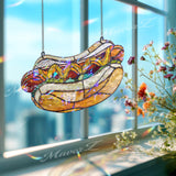 Hot Dog Acrylic Suncatcher, Fun Food Window Hanging Ornament, Colorful Stained Glass Style Kitchen Decor, Unique Gift for Food Lovers