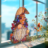 Autumn Gnome Acrylic Suncatcher, Stained Glass Style Fall Leaves Pinecone Harvest Window Hanging, Rustic Thanksgiving Home Decor Gift