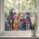 Halloween Cats Acrylic Suncatcher, Stained Glass Style Witch Mummy Vampire Skeleton Cat Window Hanging, Spooky Fall Home Decor Gift