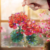 Geranium Flowers Acrylic Suncatcher, Stained Glass Style Red and Orange Floral Window Hanging, Botanical Garden Nature Home Decor Gift