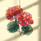 Geranium Flowers Acrylic Suncatcher, Stained Glass Style Red and Orange Floral Window Hanging, Botanical Garden Nature Home Decor Gift